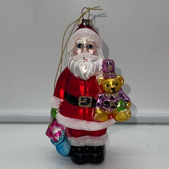 Holiday Lane Confetti Christmas Glass Santa Ornament - Picture 1 of 12